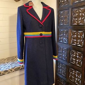 Boden navy blue wool trench coat with stripes US10